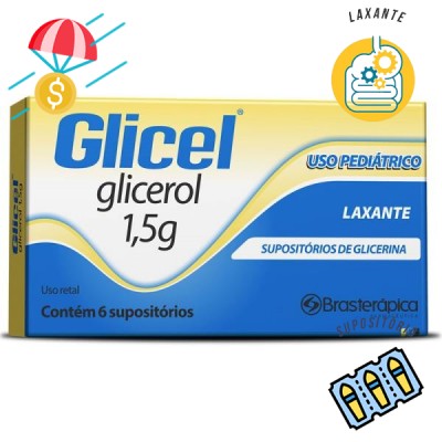  Supositório de glicerina Glicel 1,5 grama pediátrico 6 supositórios
